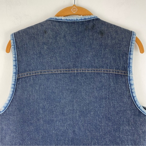 Vintage 70s Sears Roebucks Western Wear Denim Vest Sherpa Lined Sz Medium - Picture 8 of 13